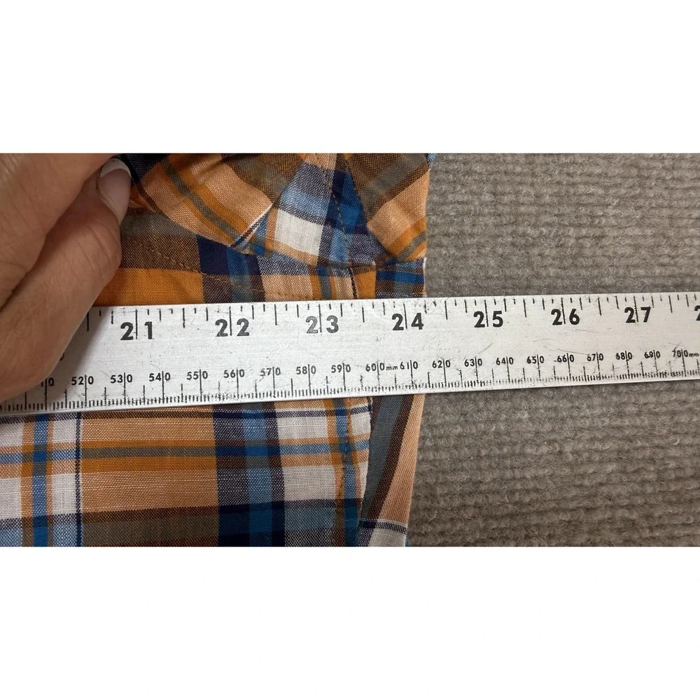 Banana Republic Shirt Mens Large Orange‎ Plaid Short Sleeve Slim Fit Casual
